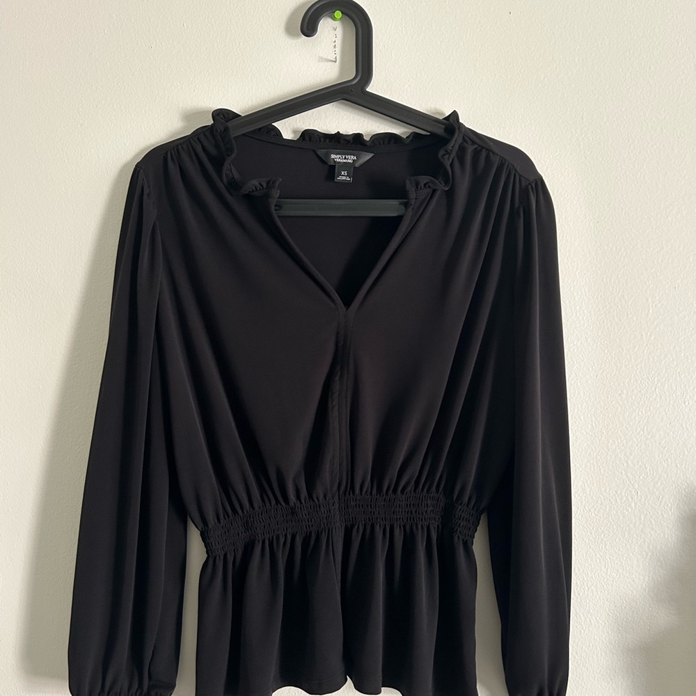 Vera Wang black peplum long-sleeve blouse